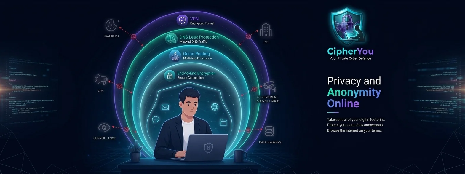 Privacy-focused online workspace showing secure browsing and reduced tracking tools.