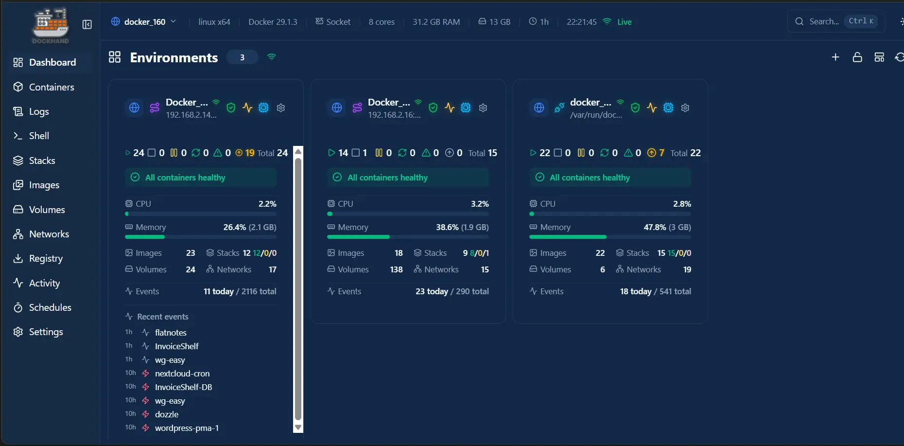 Docker interface showing containerized private services