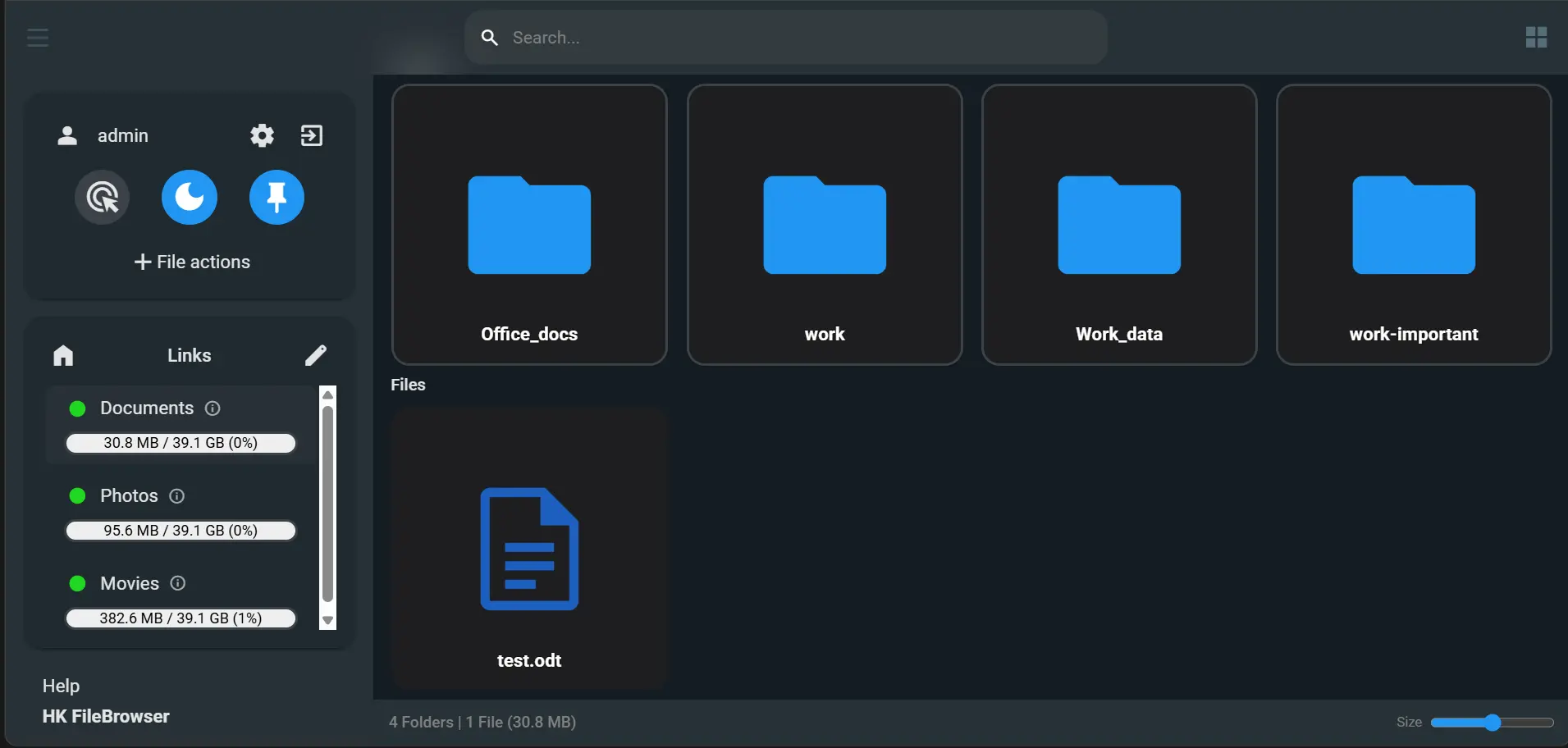 File Browser interface for private file management