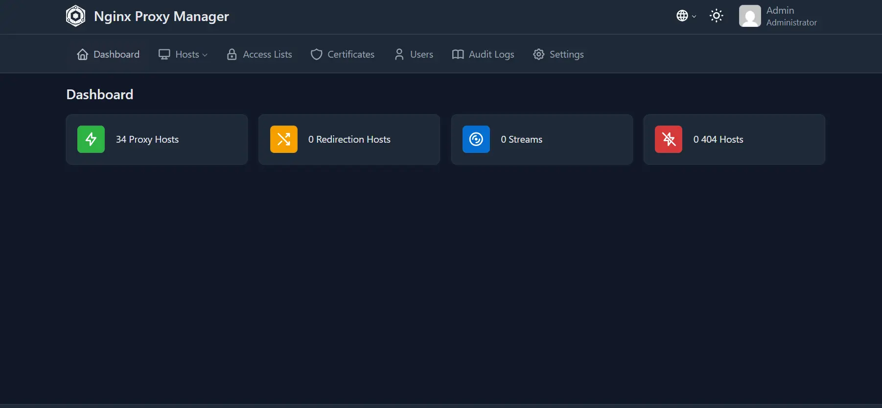 Nginx reverse proxy manager showing SSL-backed private service routing