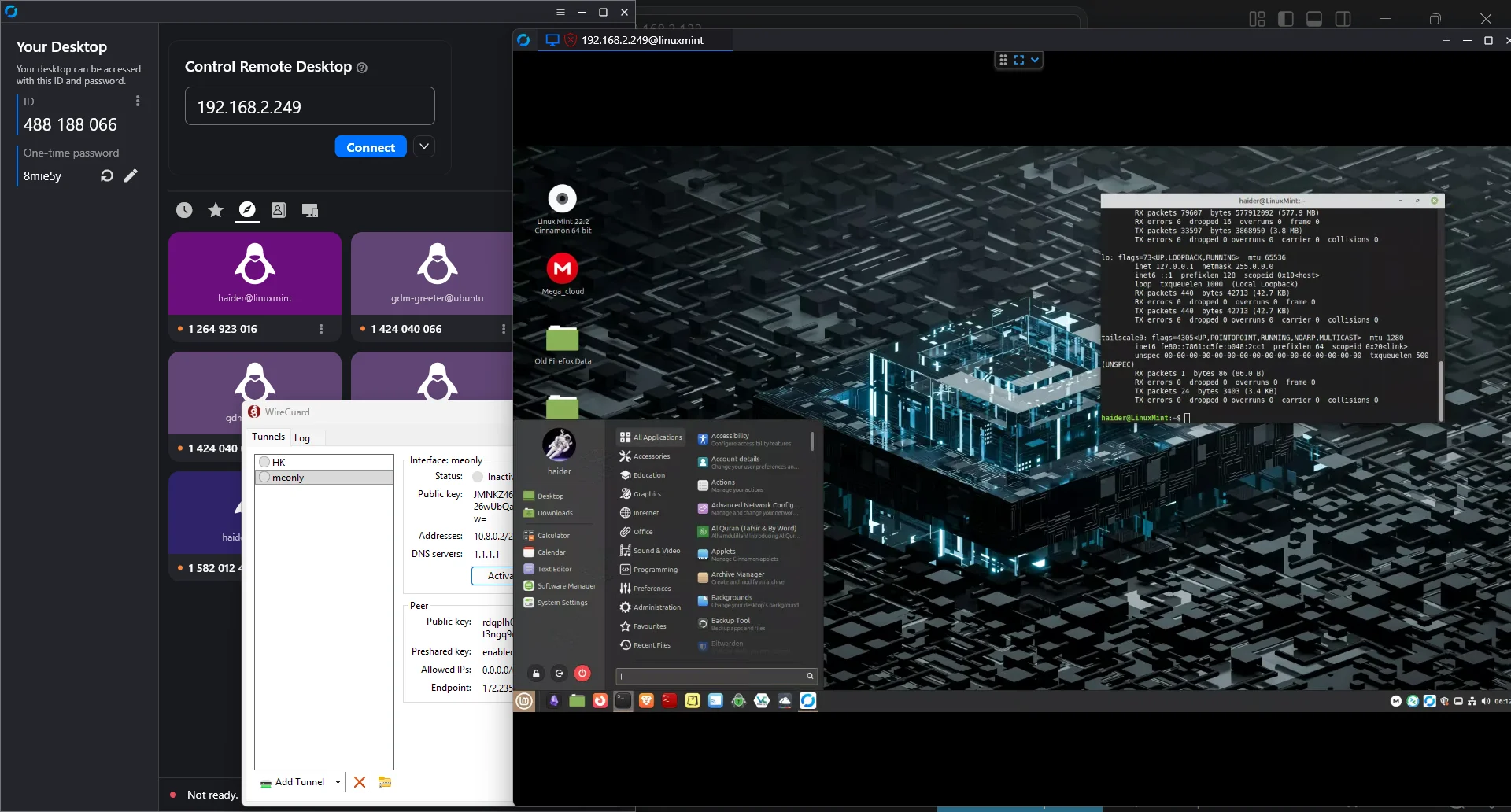 Remote desktop session showing a secured business workstation over remote access.