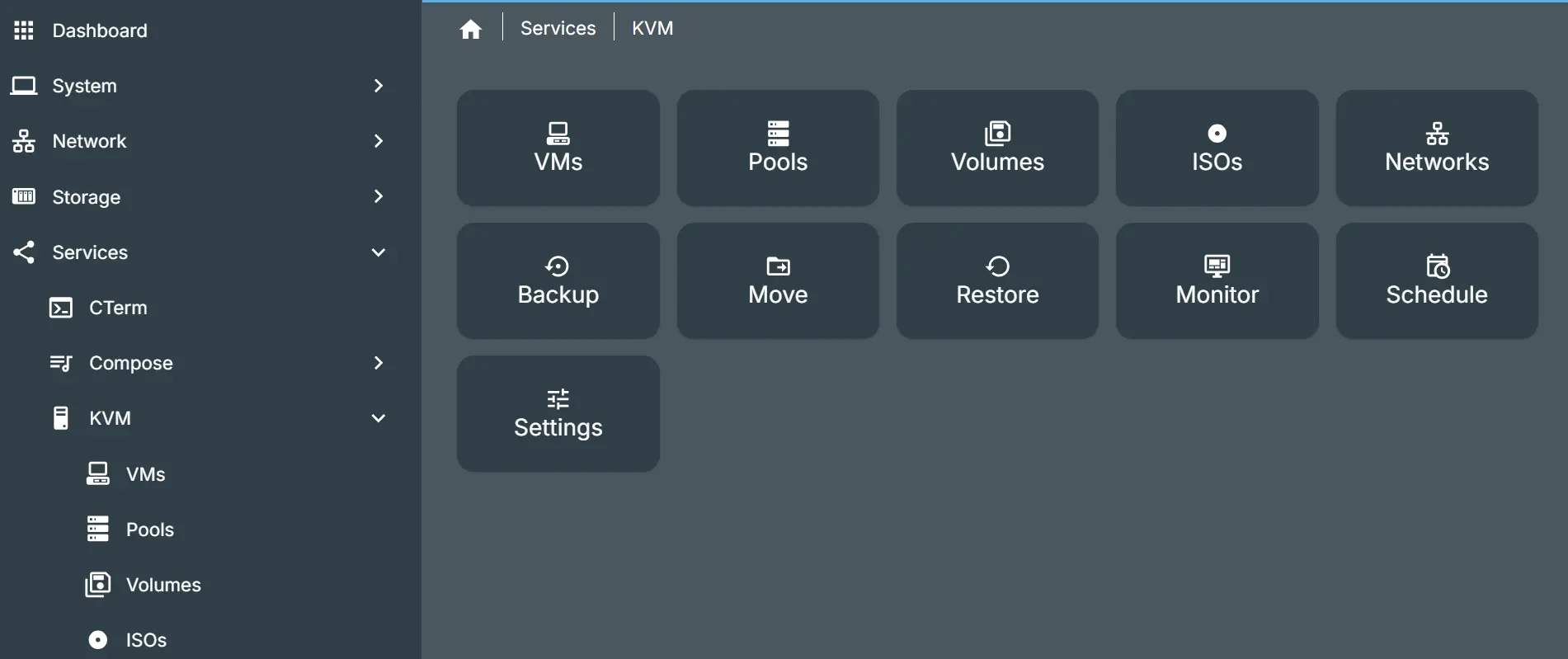 KVM virtual machine manager showing private VM infrastructure
